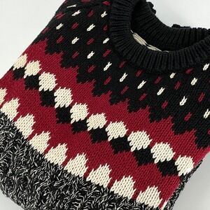 LL Bean Signature Mens Size S Fair Isle Sweater Black Red Marled Cotton Knit